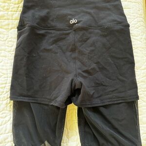 Alo Black High-Waisted Shorts with Mesh Detail